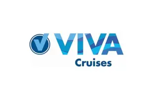 Logo von VIVA Cruises mit blauem Schriftzug und rundem Symbol auf weißem Hintergrund.