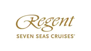 Logo von Regent Seven Seas Cruises mit goldenem Schriftzug auf weißem Hintergrund.