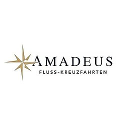 Logo von Amadeus River Cruises mit Sternsymbol und dunklem Schriftzug auf weißem Hintergrund.