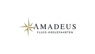 Logo von Amadeus River Cruises mit Sternsymbol und dunklem Schriftzug auf weißem Hintergrund.