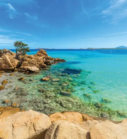 Felsige Badebucht mit glasklarem Wasser und türkisblauem Meer in Süditalien.