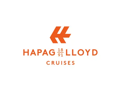 Logo von Hapag-Lloyd Cruises mit orangefarbenem Symbol und Schriftzug in Weiß