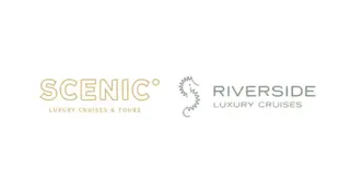 Das Logo von "Secenic Riverside" in gelber und schwarzer Farbe auf weißem Hintergrund.