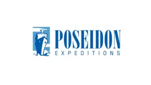 Logo von "Poseidon Expeditions" in hell- und dunkelblau mit weißem Hintergrund.