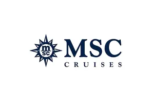 Logo von MSC Cruises mit dunkelblauem Schriftzug und Kompasssymbol auf weißem Grund.