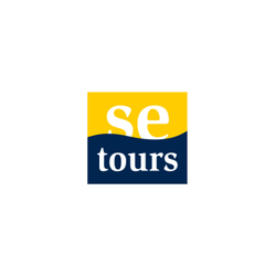 Logo von SE Tours mit gelbem und dunkelblauem Quadrat auf weißem Hintergrund.