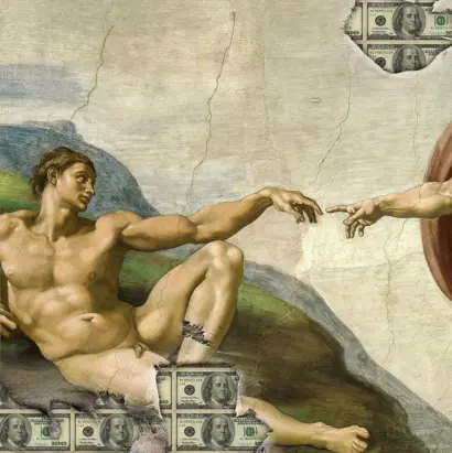 Detail aus Michelangelos Deckenfresko mit Adam und Gott in der Sixtina.