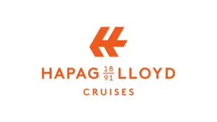 Ein oranges Banner mit dem Hapag-Lloyd-Logo und Branding-Elementen.