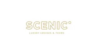 Logo von Scenic Luxury Cruises & Tours mit goldenem Schriftzug auf weißem Hintergrund.