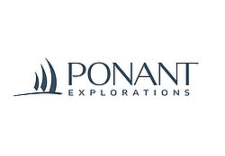 Logo von Ponant Explorations mit blauem Segelschiff-Symbol auf weißem Hintergrund.